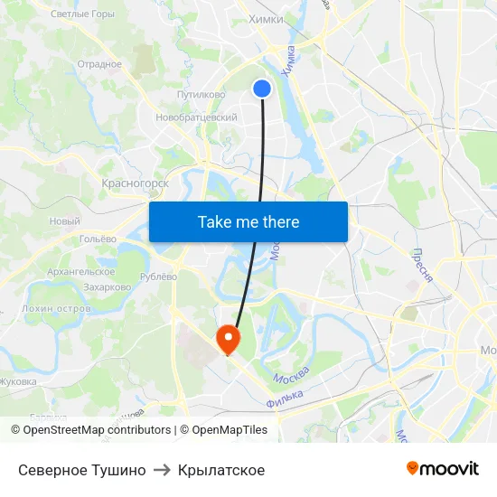 Северное Тушино to Крылатское map