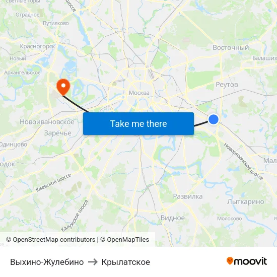 Выхино-Жулебино to Крылатское map