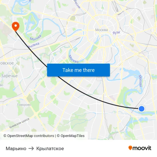 Марьино to Крылатское map