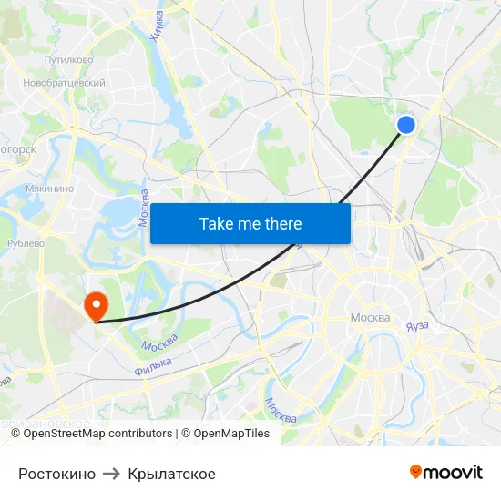 Ростокино to Крылатское map