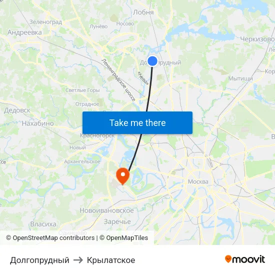 Долгопрудный to Крылатское map