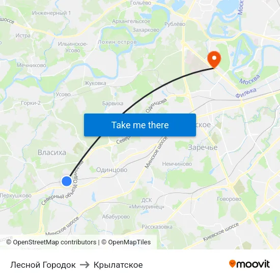 Лесной Городок to Крылатское map
