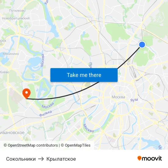 Сокольники to Крылатское map