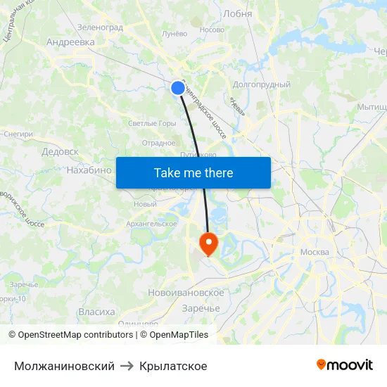 Молжаниновский to Крылатское map