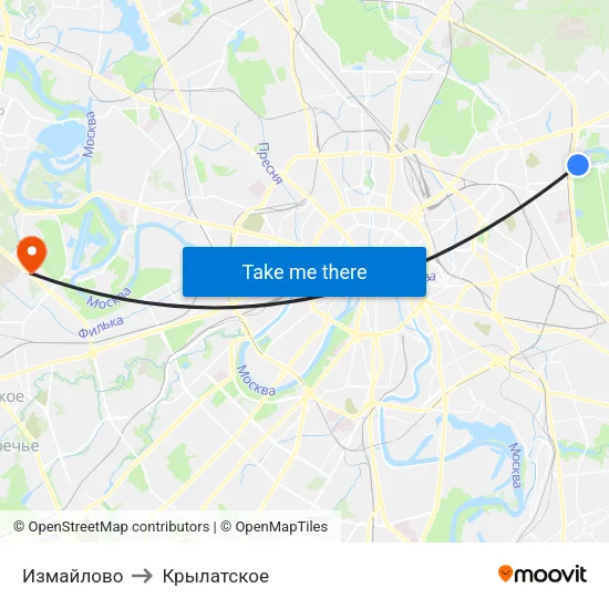 Измайлово to Крылатское map