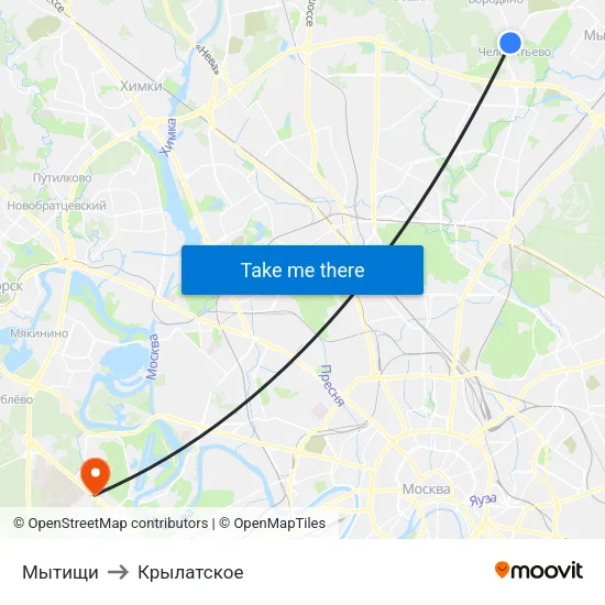 Мытищи to Крылатское map