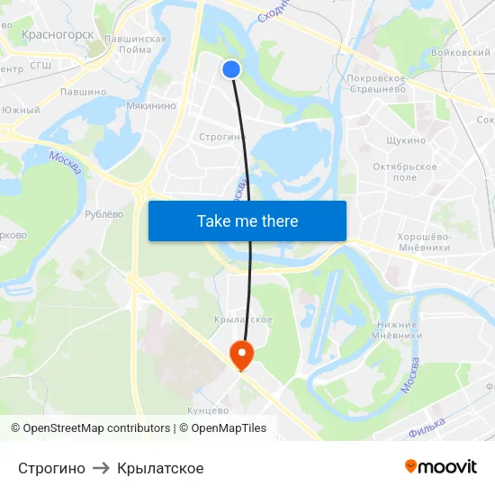 Строгино to Крылатское map