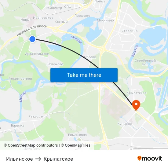 Ильинское to Крылатское map