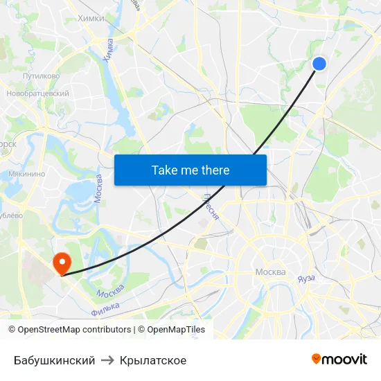 Бабушкинский to Крылатское map