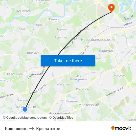 Кокошкино to Крылатское map