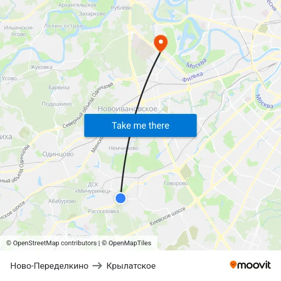 Ново-Переделкино to Крылатское map