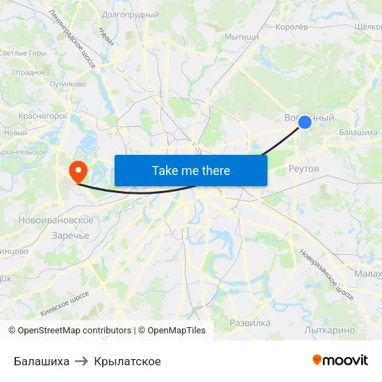 Балашиха to Крылатское map
