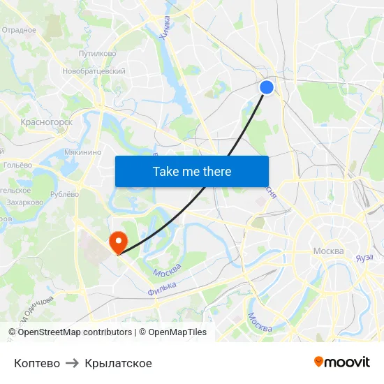 Коптево to Крылатское map