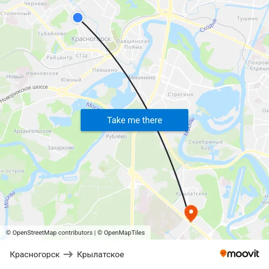Красногорск to Крылатское map