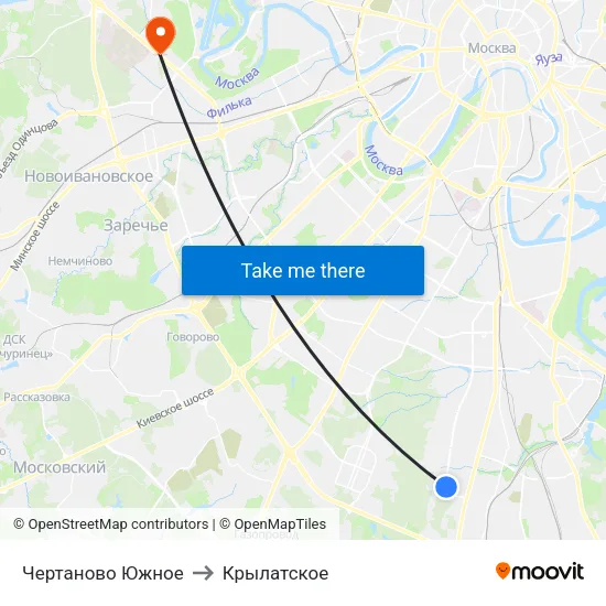 Чертаново Южное to Крылатское map