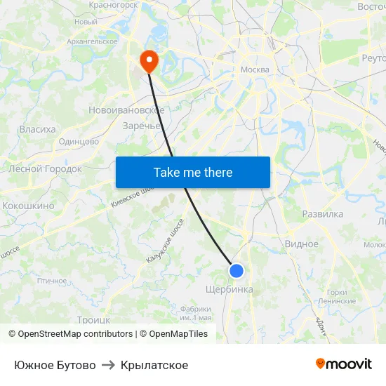 Южное Бутово to Крылатское map