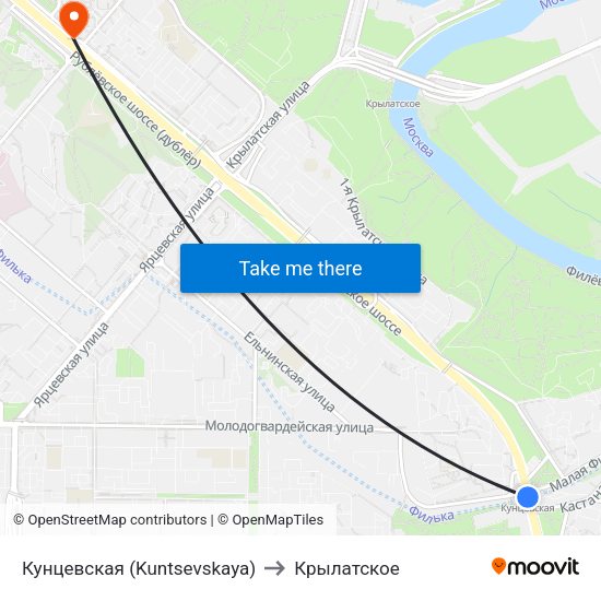 Кунцевская (Kuntsevskaya) to Крылатское map