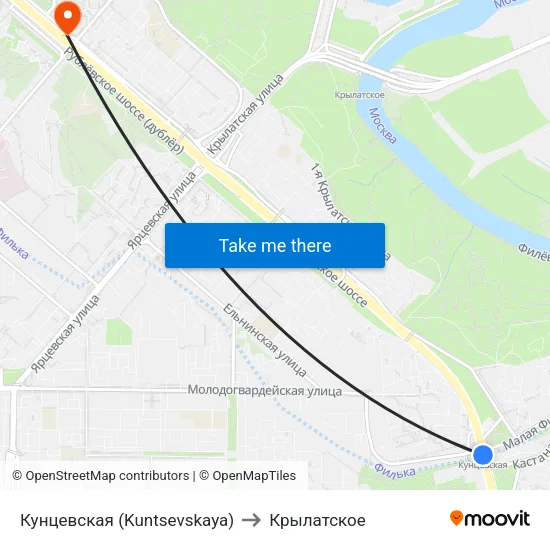 Кунцевская (Kuntsevskaya) to Крылатское map