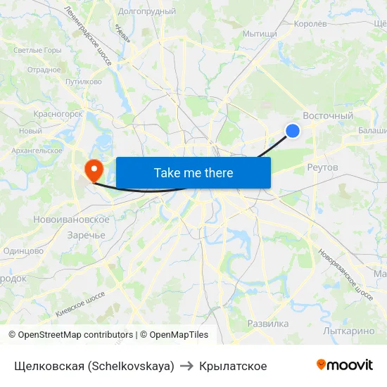 Щелковская (Schelkovskaya) to Крылатское map