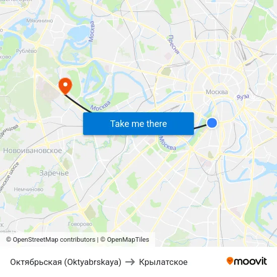 Октябрьская (Oktyabrskaya) to Крылатское map