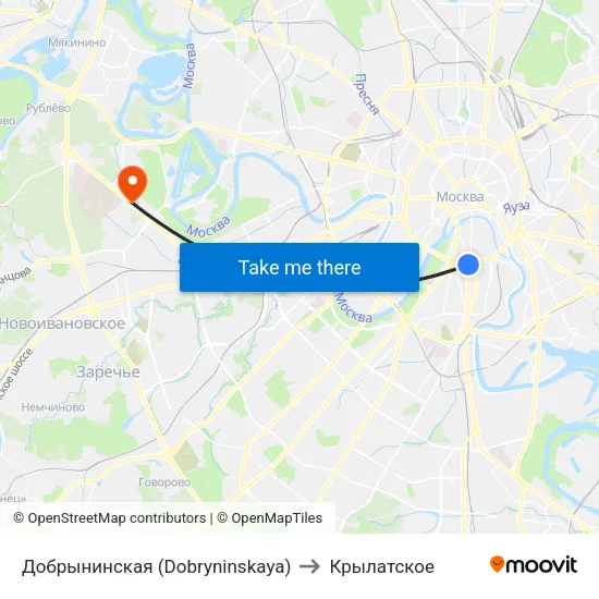 Добрынинская (Dobryninskaya) to Крылатское map