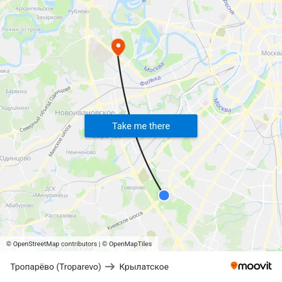Тропарёво (Troparevo) to Крылатское map