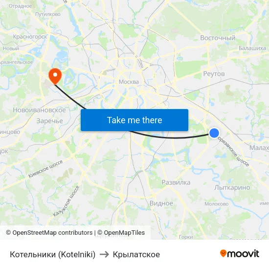 Котельники (Kotelniki) to Крылатское map