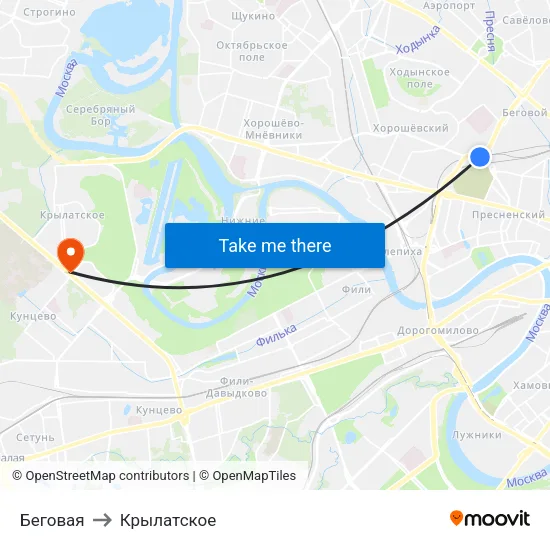 Беговая to Крылатское map