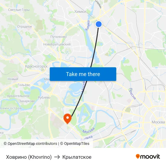 Ховрино (Khovrino) to Крылатское map