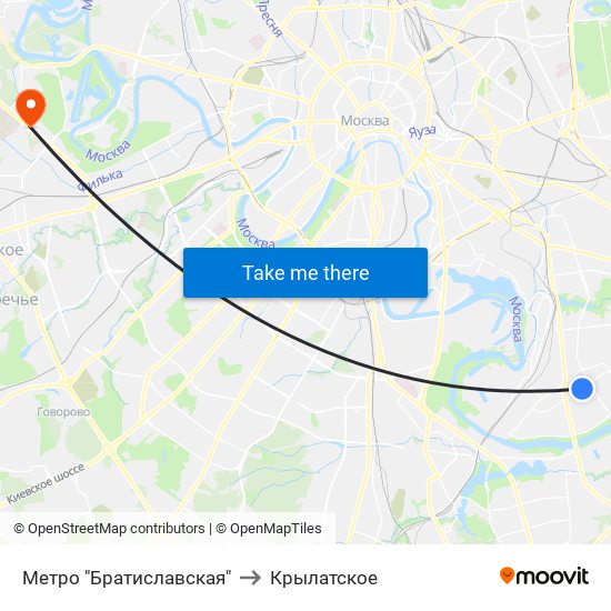 Метро "Братиславская" to Крылатское map