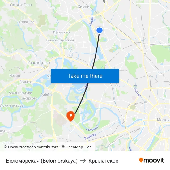 Беломорская (Belomorskaya) to Крылатское map