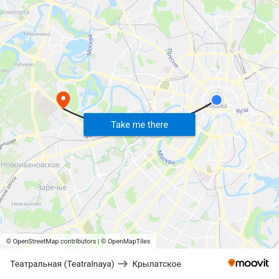 Театральная (Teatralnaya) to Крылатское map