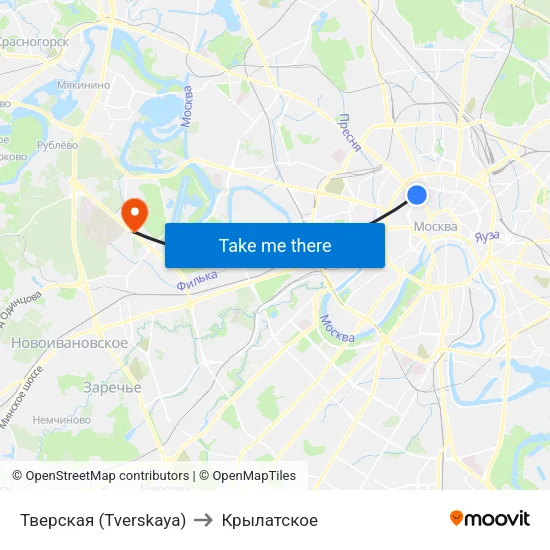 Тверская (Tverskaya) to Крылатское map