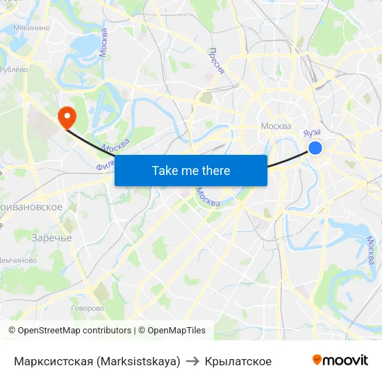 Марксистская (Marksistskaya) to Крылатское map