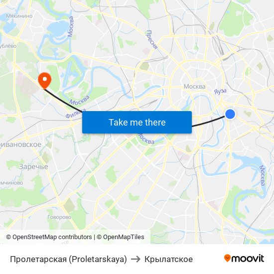 Пролетарская (Proletarskaya) to Крылатское map