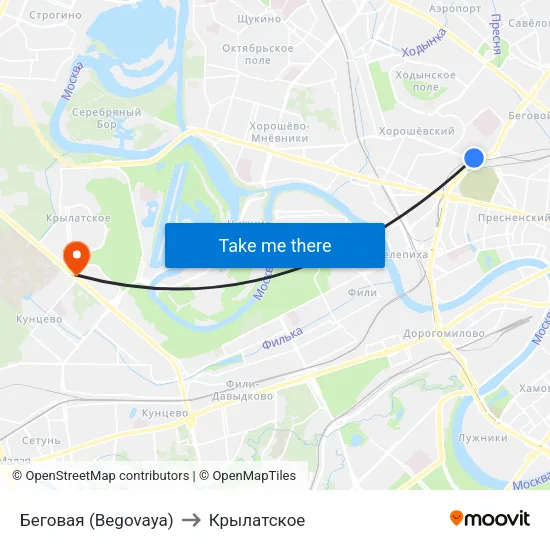 Беговая (Begovaya) to Крылатское map