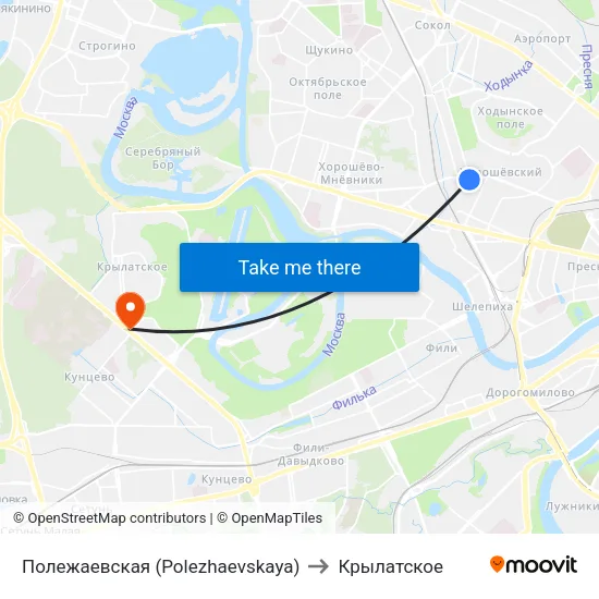 Полежаевская (Polezhaevskaya) to Крылатское map