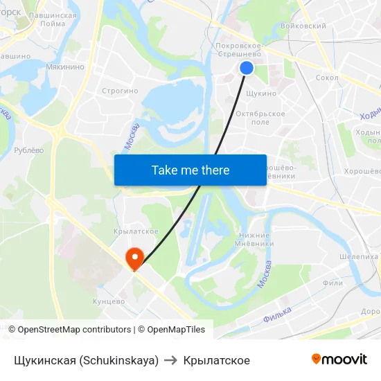 Щукинская (Schukinskaya) to Крылатское map