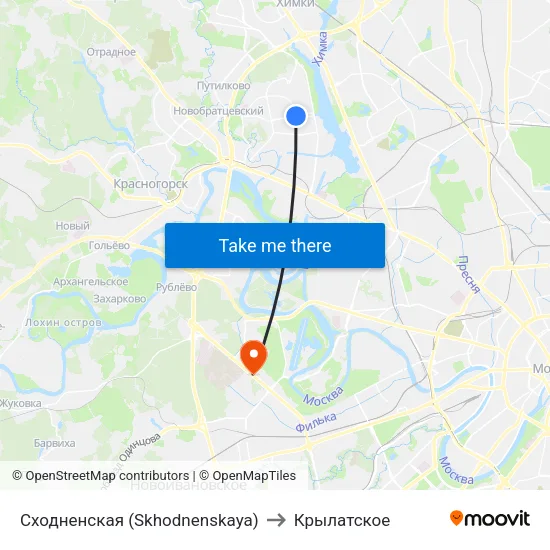 Сходненская (Skhodnenskaya) to Крылатское map