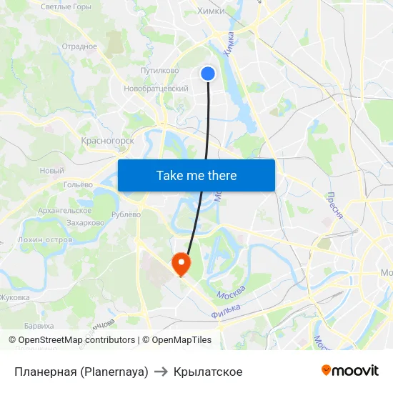 Планерная (Planernaya) to Крылатское map