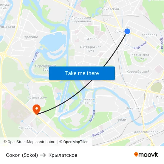 Сокол (Sokol) to Крылатское map