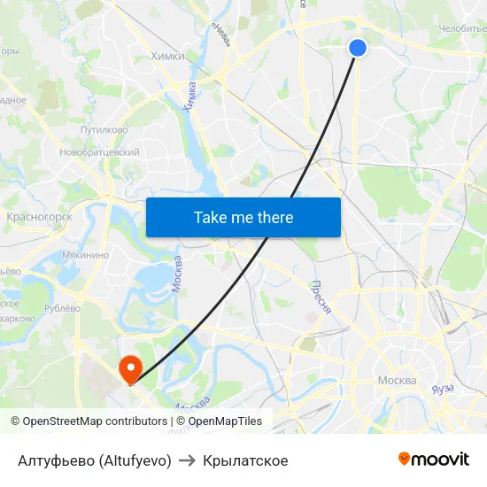 Алтуфьево (Altufyevo) to Крылатское map