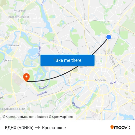 ВДНХ (VDNKh) to Крылатское map