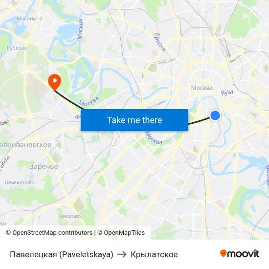 Павелецкая (Paveletskaya) to Крылатское map