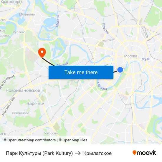 Парк Культуры (Park Kultury) to Крылатское map