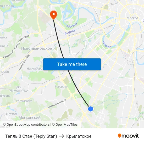 Теплый Стан (Teply Stan) to Крылатское map