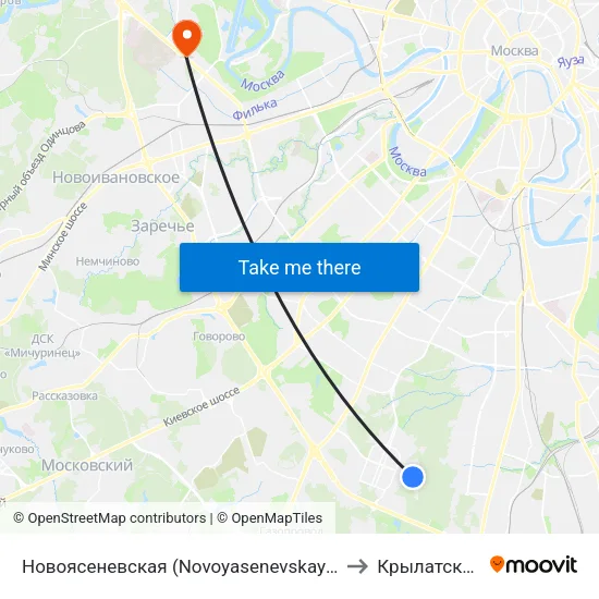 Новоясеневская (Novoyasenevskaya) to Крылатское map