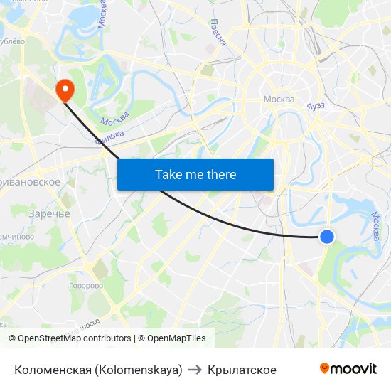 Коломенская (Kolomenskaya) to Крылатское map