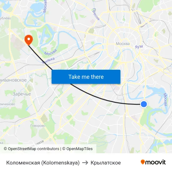 Коломенская (Kolomenskaya) to Крылатское map