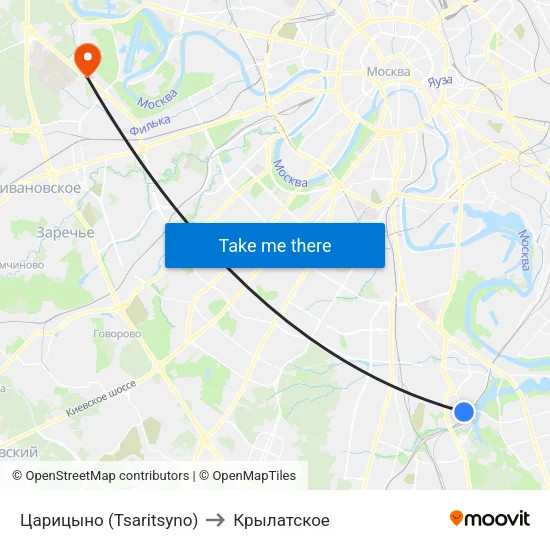Царицыно (Tsaritsyno) to Крылатское map